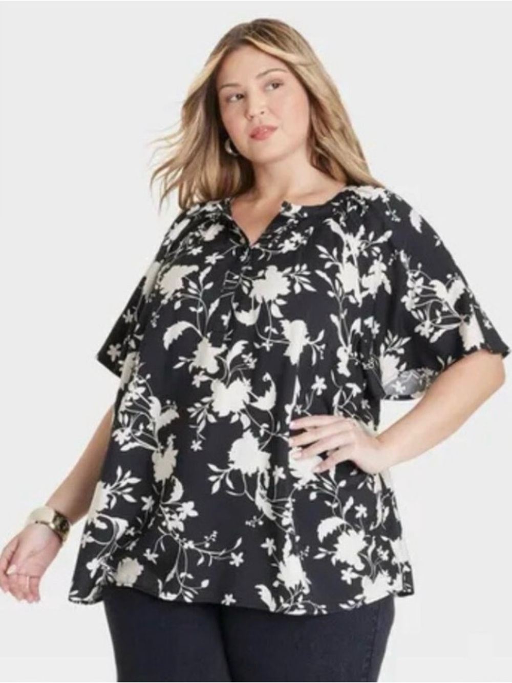 Ava and Viv black/cream floral top
